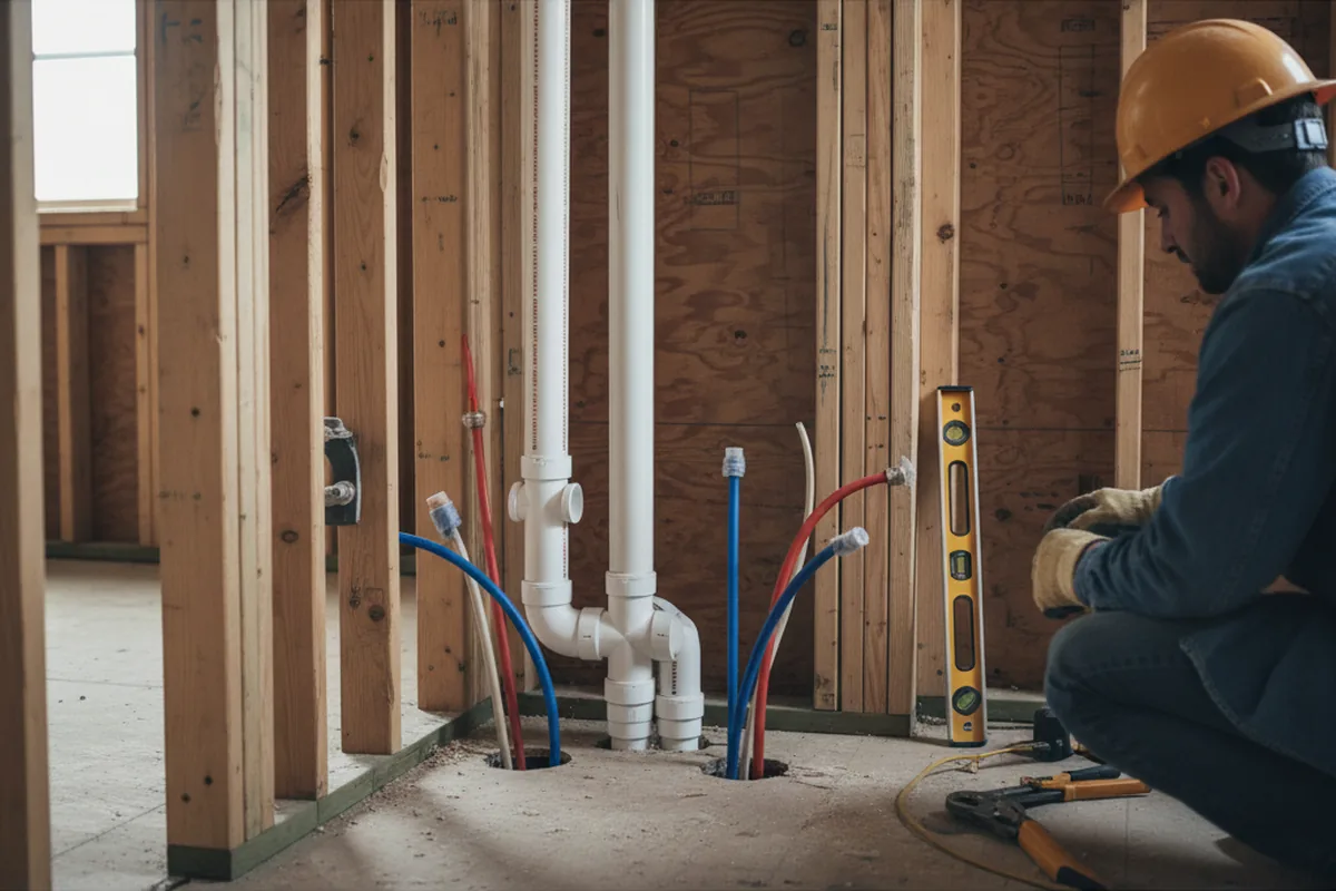 Drain and supply rough-in during Sump Pump Repair in Madison